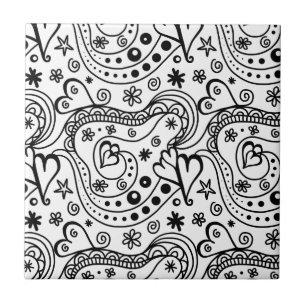 Black and White Heart Abstract Ceramic Tile