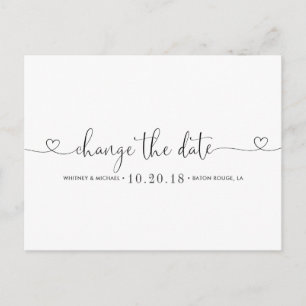 Black and White Heart Change the Date Announcement Postcard