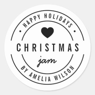 Black and White Heart Christmas Jam Happy Holidays Classic Round Sticker