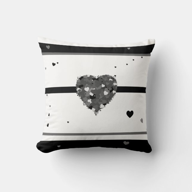 Black and White Heart Design Cushion (Front)