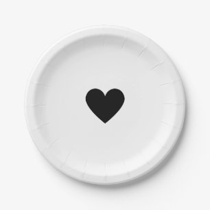 Black and White Heart Paper Plate
