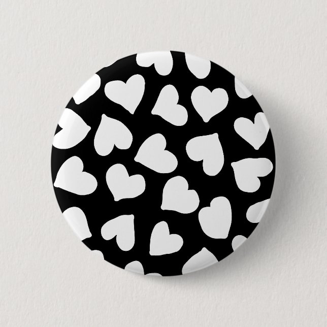Black and White Heart Pattern 6 Cm Round Badge (Front)