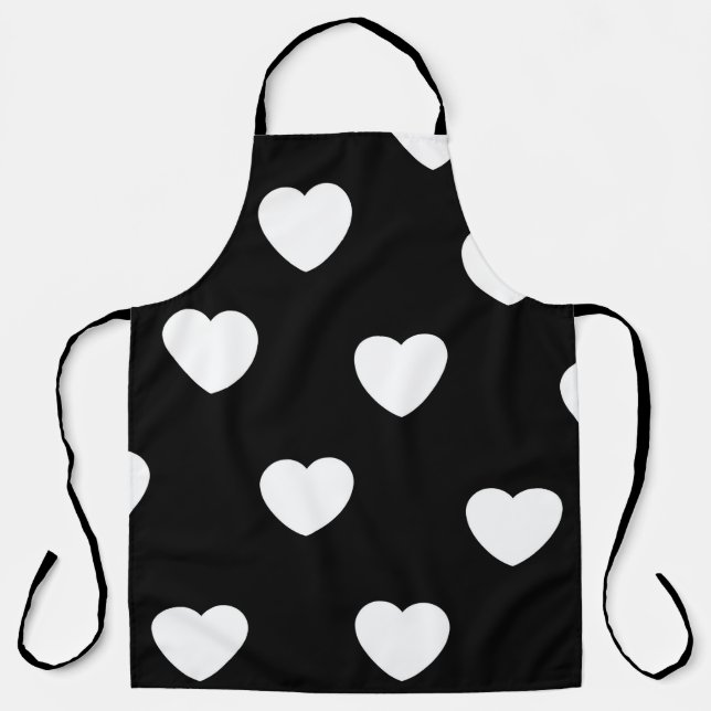 Black and White Heart Pattern  Apron (Front)