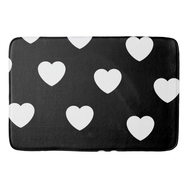 Black and White Heart Pattern  Bath Mat (Front)