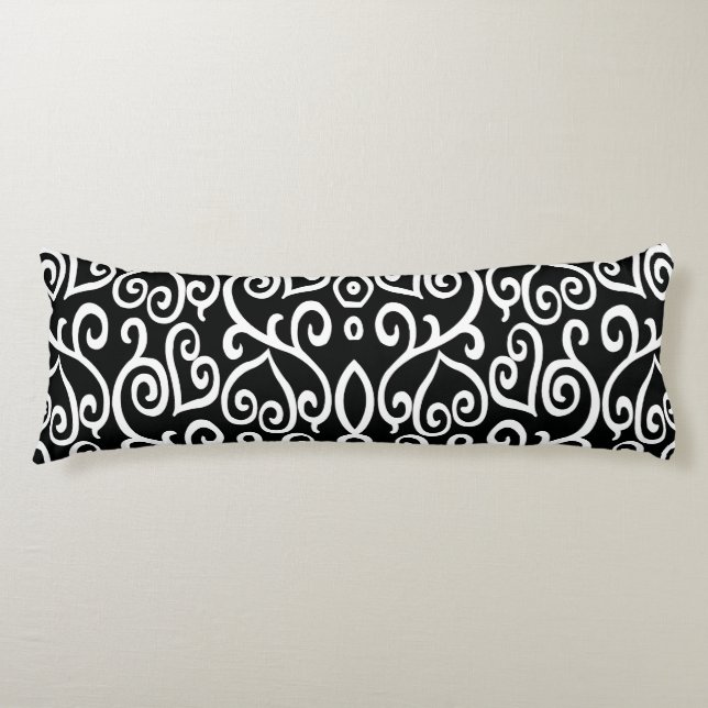 Black and White Heart Pattern Body Cushion (Front)