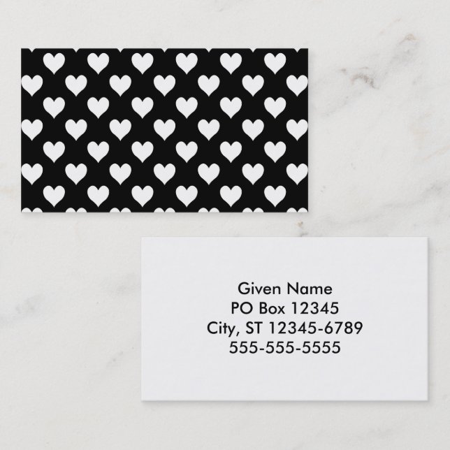 Black and White Heart Pattern Business Card (Front/Back)