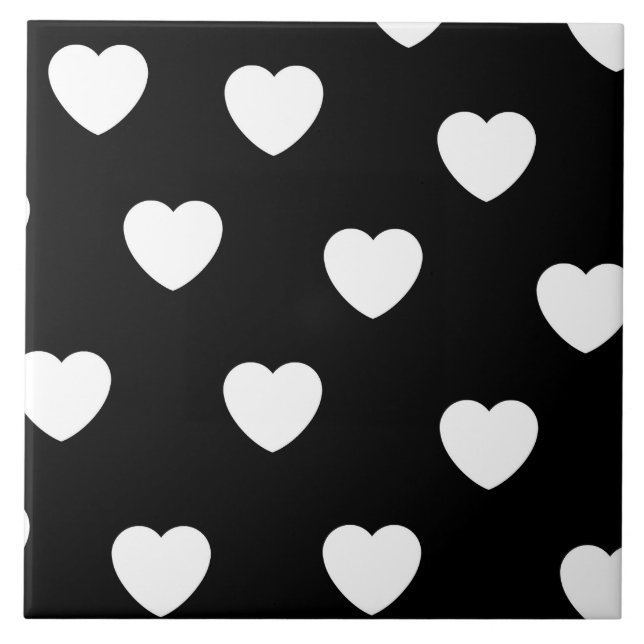 Black and White Heart Pattern  Ceramic Tile (Front)
