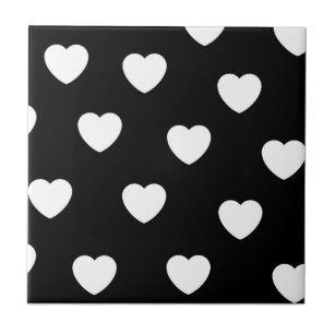 Black and White Heart Pattern Ceramic Tile