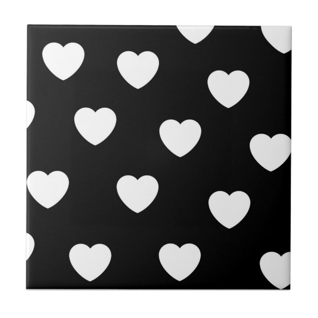 Black and White Heart Pattern  Ceramic Tile (Front)