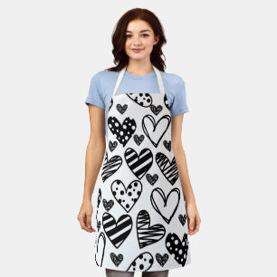Black and white heart pattern Christmas  Apron