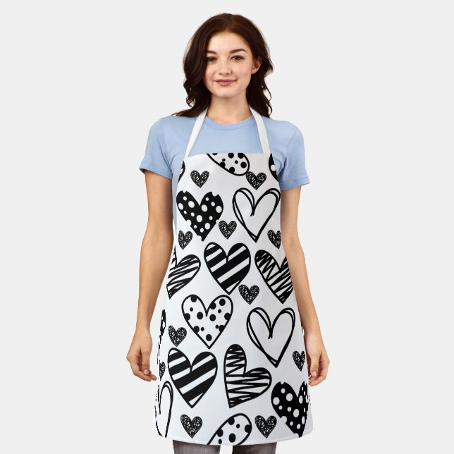 Black and white heart pattern Christmas  Apron (Worn)