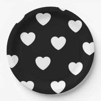 Black and White Heart Pattern  Paper Plate
