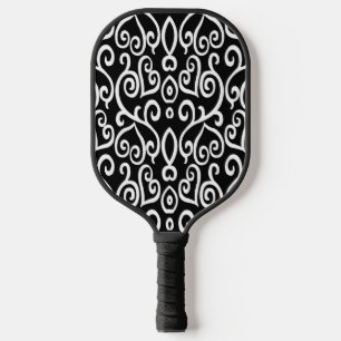 Black and White Heart Pattern Pickleball Paddle