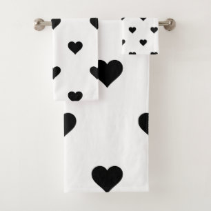 Black and White Heart Pattern Romantic Valentine’s Bath Towel Set