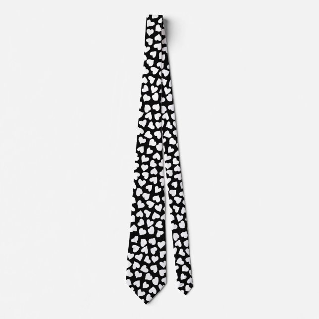 Black and White Heart Pattern Tie (Front)