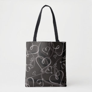 Black and white heart pattern tote bag