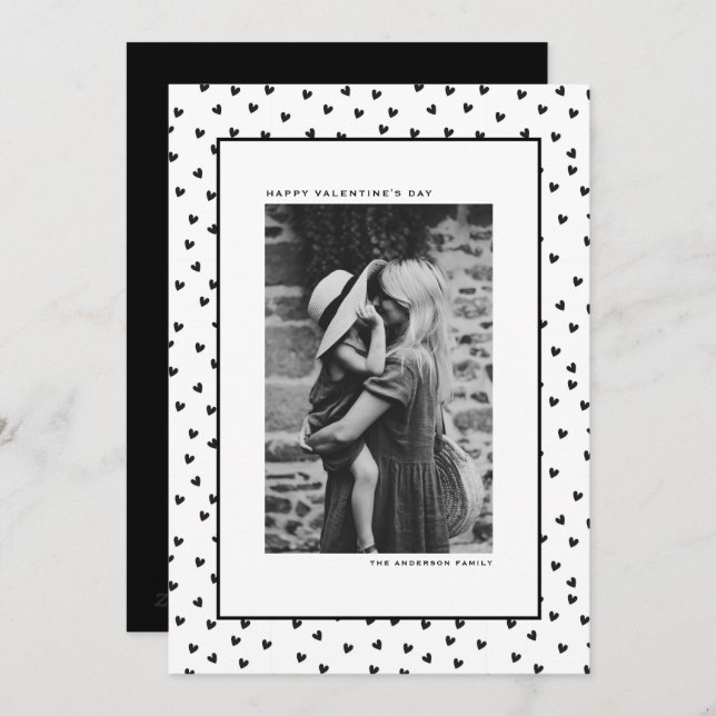 Black and White Heart Pattern Valentine's Day Holiday Card (Front/Back)