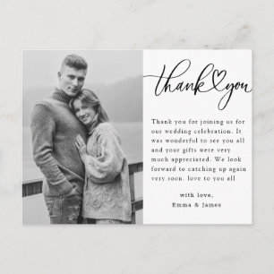 Black And White Heart Photo Wedding Thank You Postcard