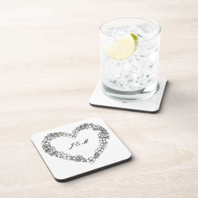 Black and White Heart Plastic Coaster (Right Side)