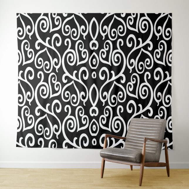 Black and White Heart Print Tapestry (In Situ (Horizontal))