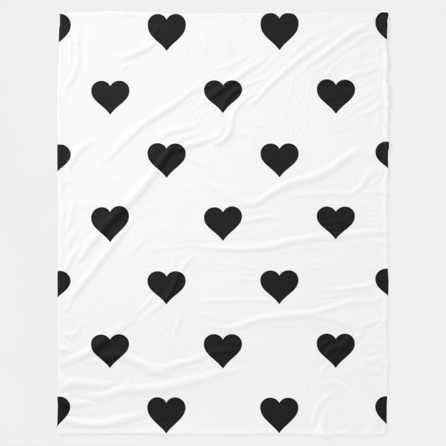 Black and White Heart Romantic Gift for Couples Fleece Blanket (Front)