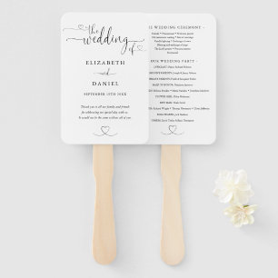 Black And White Heart Script Wedding Program Hand Fan
