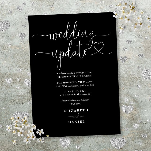 Black And White Heart Script Wedding Update Invitation (Black And White Heart Script Wedding Update Invitation)