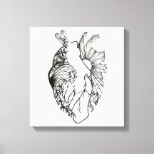 Black and White Heart-Shaped Ink Art Canvas Print