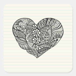 Black and White Heart Square Sticker
