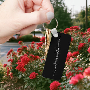 Black and White Heart Swash Signature Name Key Ring
