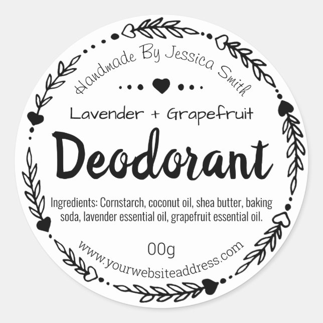 Black And White Heart Wreath Handmade Deodorant Classic Round Sticker (Front)