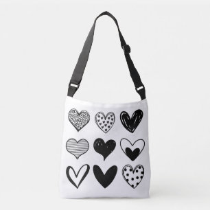 Black and white Hearts Crossbody Bag