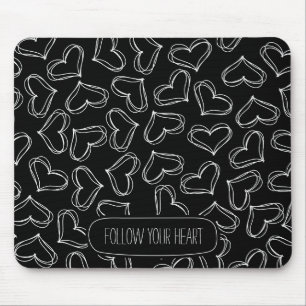 Black and White Hearts Mouse Pad