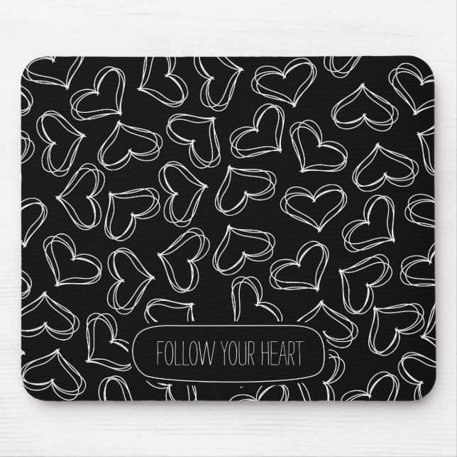 Black and White Hearts Mouse Pad (Front)