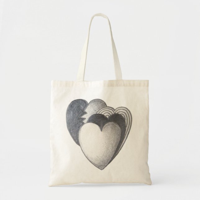 Black and white hearts original art illustration tote bag (Front)