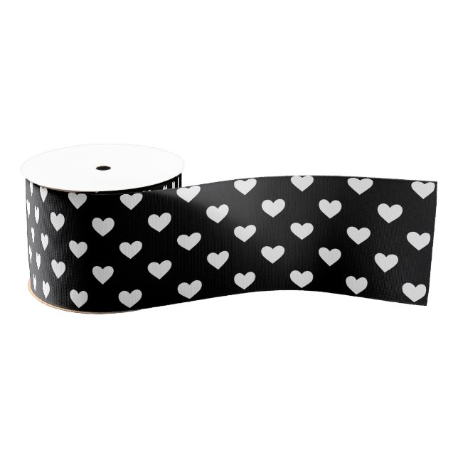 Black and White Hearts Pattern Grosgrain Ribbon (Spool)