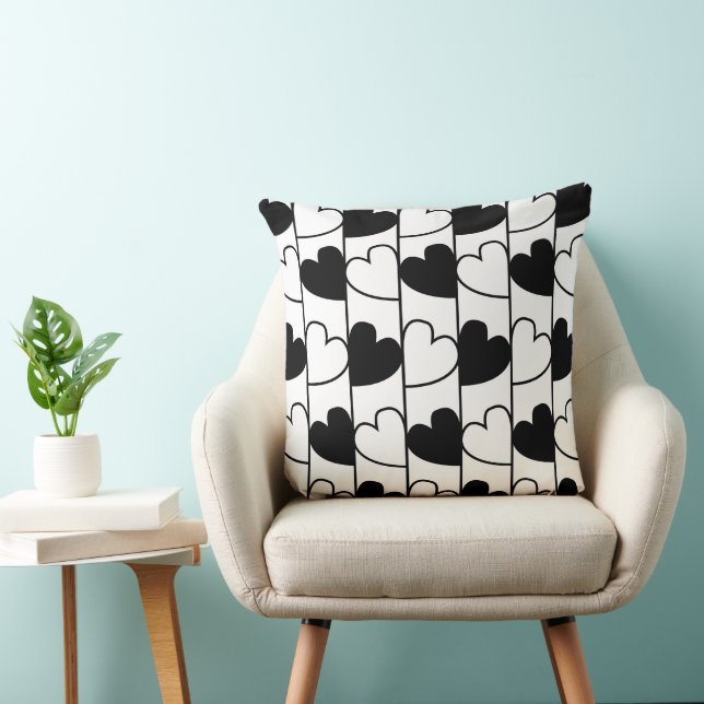 Black and White Hearts Stripes Pattern Cushion (Chair)