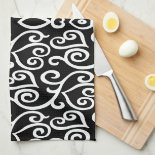 Black and White Hearts Tea Towel