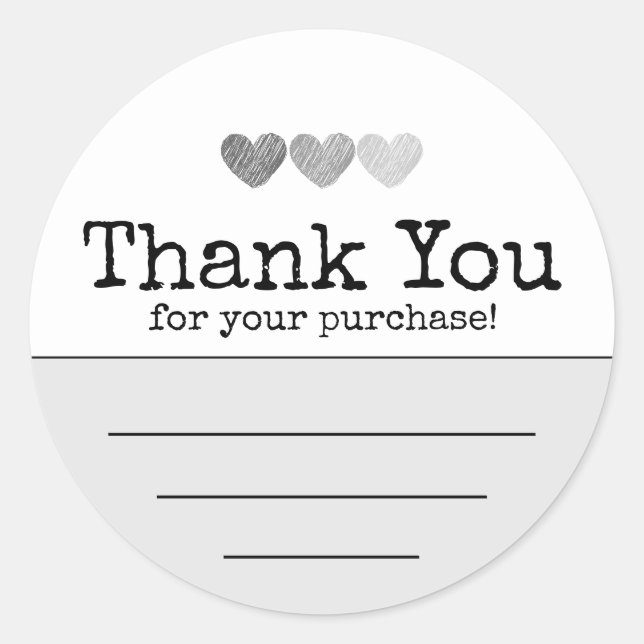 Black And White Hearts Thank You For Your Purchase Classic Round Sticker (Front)