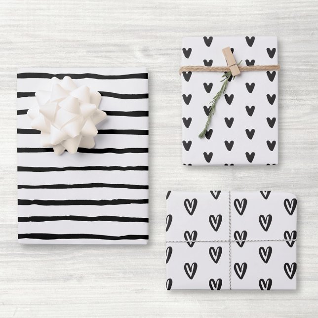 Black and White Hearts Wrapping Paper Sheet (Creator Uploaded)