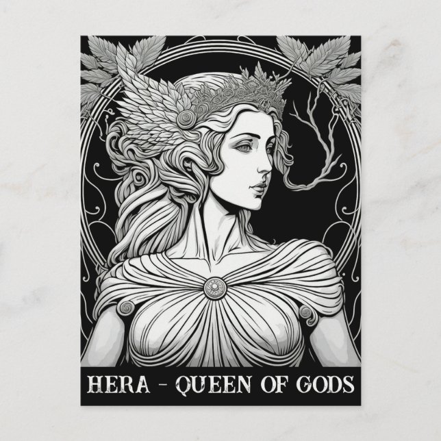 Black and White Hera Queen of the Gods Postcard (Front)