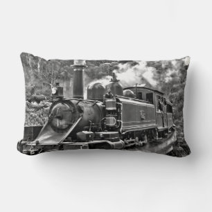 Black and White Heritage Steam Train Lumbar Cushion