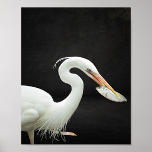 Black and White Heron Tropical Printable Art  Poster