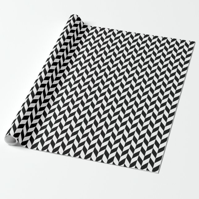 Black and White Herringbone All Over Pattern Wrapping Paper (Unrolled)