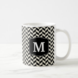 Black and White Herringbone Chevron Pattern Coffee Mug