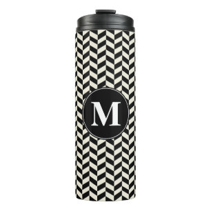 Black and White Herringbone Chevron Pattern Thermal Tumbler