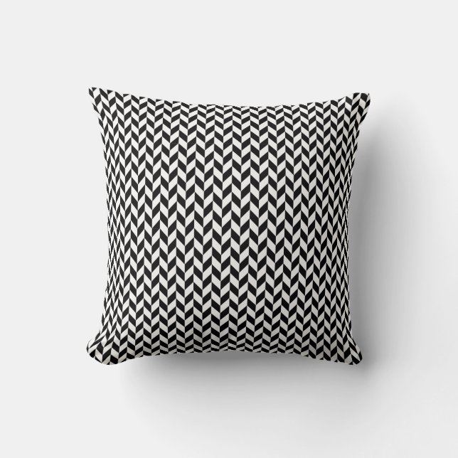 Black and White Herringbone Pattern Cushion (Front)