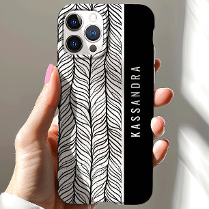 Black And White Herringbone Personalised Name iPhone 15 Case