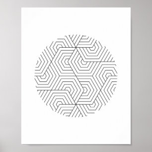 Black and White Hexagon Circle Geometric Wall Art