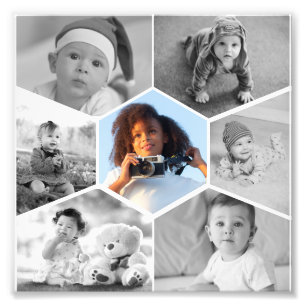 Black and White Hexagon Photo Collage Print